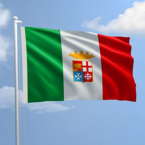 Bandiera Marina Militare Italiana 70x100 cm in Poliestere Nautico Ignifugo 115 g/mq per Uso Interno ed Esterno con Finiture Professionali, Doppie Cuciture, Corda e Guaina, Colori Brillanti e Duraturi