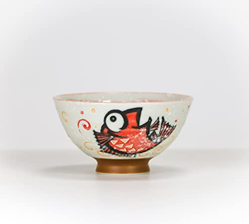 Sushisushi Kanekyu Seito Rice Bowl with Pink Tai Fish 115x62mm (Made in Japan)