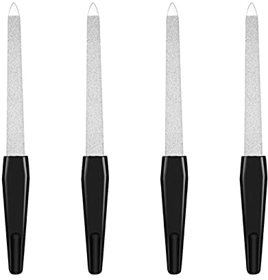 LuLiyLdJ 4 Packs Metal Nail File Long Plastic Handle Nail File Nail Care Manicure Tool Accessories (Black, 17.2 cm)