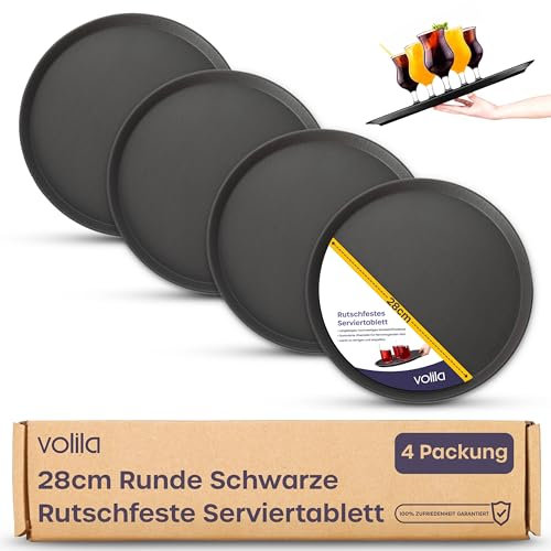 Plateau de service de boissons rond antidérapant - Ustensiles de cuisine, bars et restaurants (28 cm, lot de 4)