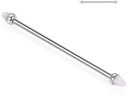 G23 Titanium Industrial Barbell Industrial Bar 14G Industrial Piercing Jewellery 38mm Long Scaffold Bar Internal thread Industrial with Cone Opal Cartilage Earring Helix Earrings for Women Men