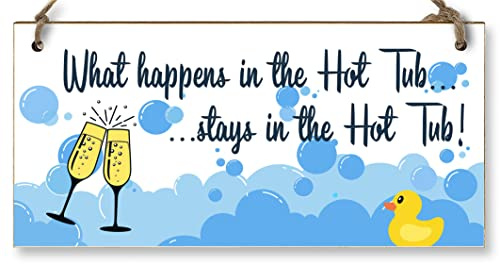 Handmade Wooden Hanging Wall Plaque What Happens in the Hot Tub Funny Novelty Sign Booze and Bubbles