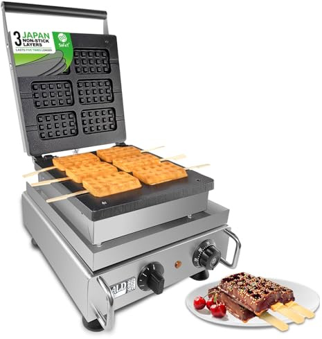 ALDKitchen Belgian Waffle Maker | Cone Maker and Waffle Iron | Round-Shape Thin Waffles | Stainless Steel | 110V (6x Stick)