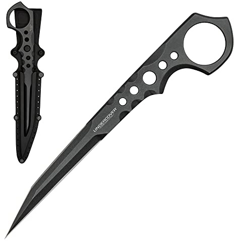 UNITED CUTLERY Undercover CIA Stinger-Messer II mit Scheide, 18 cm, Edelstahl-Stiefelmesser, festgestellte Klinge – tragbar in Stiefel & Jacke, für Outdoor-, Survival- und Bushcraft, schwarz