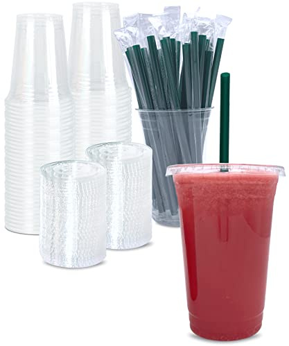 Cappatua 20 oz Clear Plastic Cups with Lids and STRAWS, Disposable Drinking Cups for Cold Drinks, Iced Coffee, Milkshakes, Smoothies, 25 Sets