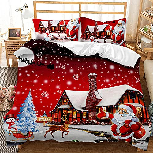 ESAAH Weihnachten Bettwäsche, 3 TLG Weich Kuschelige Microfaser Weihnachts Motiv Bettbezug Mit Kopfkissenbezug 80x80 cm (A2,135x200cm+80x80cmx1)