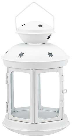AHANDMAKER Faroles de vela de diseño vintage con estrellas, portavelas portátil de hierro con marco de ventana de cristal transparente, lámpara de noche, romántica decoración de Navidad, boda, fiesta