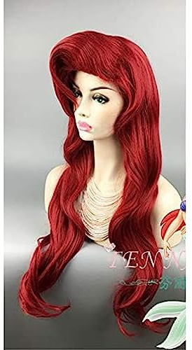 NEZIH 70Cm Die Kleine Meerjungfrau Rote Perücke Körper Synthetisches Gewelltes Haar Cosplay Perücken Prinzessin Ariel Perücke Rollenspiel Kostüm + Perücke Kappe, Dekoratives Geschenk