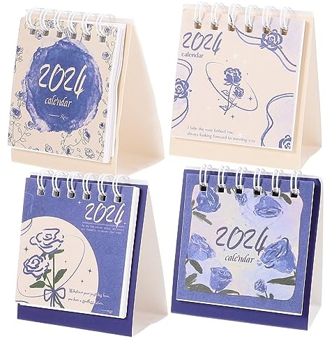 Operitacx Calendario de Escritorio Pequeño 4 Piezas Mini Calendario de Pie Plegable 2024 Decoración de Mesa para y Oficina para Anotar Notas Portátil Material