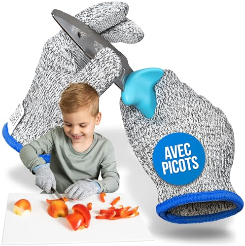 LauterSchutz® 1 Paar PREMIUM Schnittschutz Handschuhe mit NOPPEN - Kinder & Erwachsenen Größen - Kreuzfaser-PE-Stoff - hoher Komfort & dehnbares Material - SCHNITTSCHUTZ KLASSE C (Größe 2XS, Noppen)