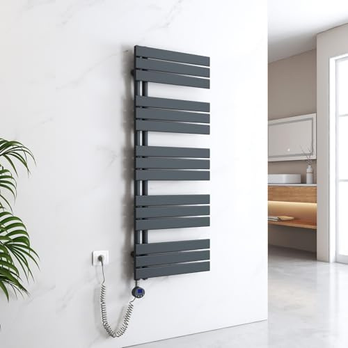 EMKE Scaldasalviette elettrico con wifi termostatato,1320x500 mm,Antracite | Pannello asciugamano elettrico con asta di riscaldamento con timer,800W