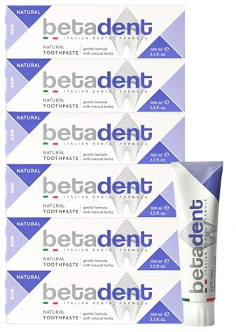 Betadent KIT 6 DENTIFRICIO NATURAL. Azione igienizzante, antiplacca, lenitiva e rinfrescante. Rinforza le gengive. Formula delicata con estratti naturali vegetali. 6x100ml