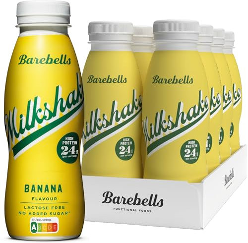 Barebells Shake protéiné crémeux – faible en sucre, 24 grammes de protéines par bouteille, sans lactose – Banana Milkshake 8 x 330 ml