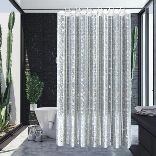 KAMEUN Duschvorhang Antischimmel 120 x 200CM Eva Shower Curtains mit 5 Gewicht Magnete Unten, Wasserdicht und Transparent mit 3D Kieselsteinen Muster für Badewanne mit 12 Ringe