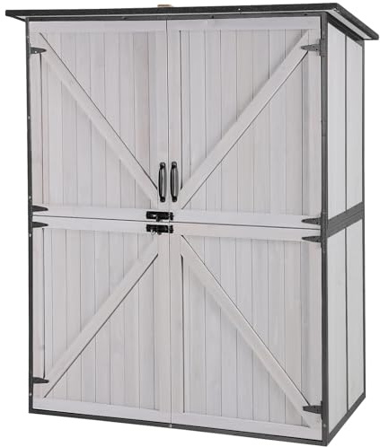 Aivituvin Outdoor Storage Shed Upgraded with Strong Metal Frame Garden Tool Shed Storage House Cabinet with Adjustable Shelfs and Wooden Floor 4.6 x 2.42FT (Off-White)