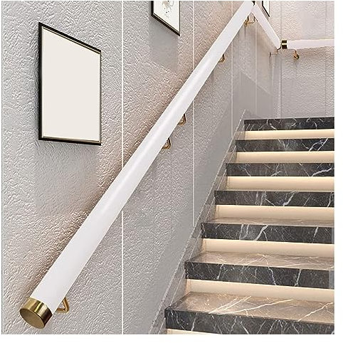 An der Wand montiertes Treppenhandlauf-Geländer-Set – 2 m/3 m/3,5 m/3,6 m/4 m/4,2 m/6 m lang, rutschfeste Handlauf-Stützstange aus weißem PVC, für ältere Menschen oder Behinderte (goldene Länge)