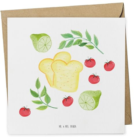 Mr. & Mrs. Panda Glückwunschkarte Küchenmagie Design - Geschenk, Kräuter, Muster, doppelkarte, Kochen, Küche, Klappkarte, faltkarte, Tomaten, anlasskarte, Grußkarte, Aquarell