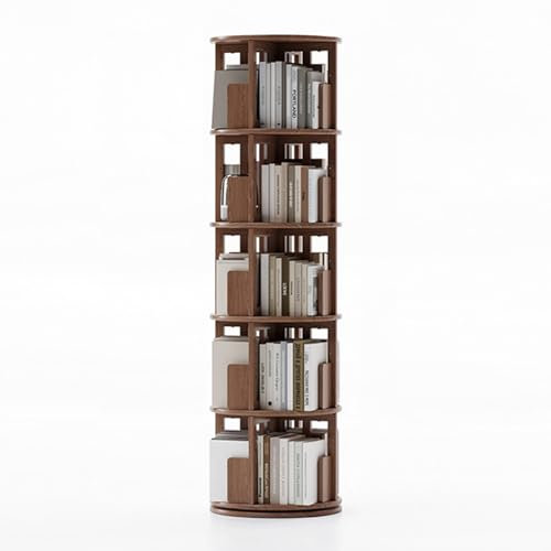 YVYKFZD Drehbares Bücherregal, 360° Standregal, rundes Regal Aufbewahrungsregal aus Holz, schmales Lagerregal bodenstehendes Eckregal für Bücher, für Kinder/Erwachsene(Walnut,5 Tier 17.9x17.9x63.5)