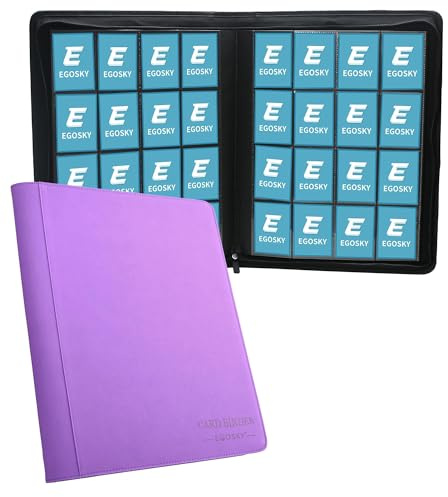 EGOSKY Carpeta para tarjetas de intercambio de más de 1000 bolsillos, 16 bolsillos laterales para tarjetas deportivas, tarjetas de visita de juegos, color morado