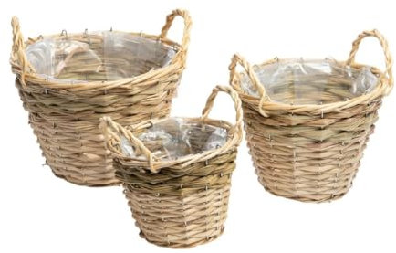 Decpero Pflanzkorb Weide I 3er-Set I mit Henkel I Ø 15 cm + Ø 20 cm + Ø 24 cm I Natur