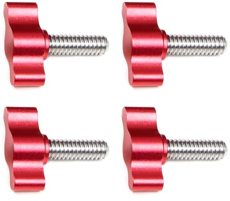 YUEARN Rändelschraube aus Edelstahl, Standard-/Grobgewinde, 1/4-Zoll-20 x 1,9 cm, roter Aluminium-T-Flügelknauf, 4 Stück