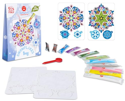 Sabbiarelli – Bag Snowflakes | Mini Sand Art-kit med snöflingor | Innehåller självhäftande motiv, färgad sand och lyftverktyg | 100% Made in Italy | kreativ hobby | ungdomar och vuxna 10+