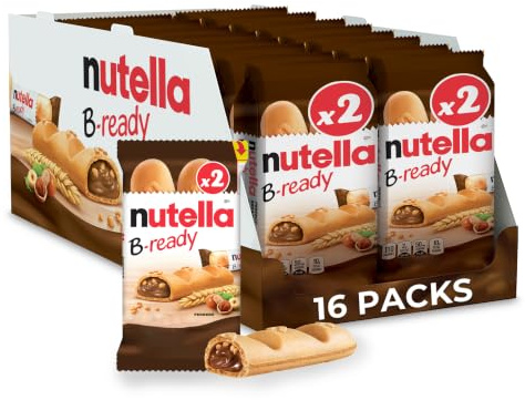 Nutella B-Ready Lot de 16 paquets de 2 barres à tartiner au cacao emballées individuellement