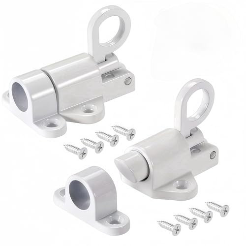 2 Pezzi Chiavistello a Molla, Rimbalzo Serratura Porta Automatico con Viti, Blocco Automatico in Alluminio, Bullone Molla Porta Lega per Porte in Legno, Finestre, Porte di Armadi (Bianco)