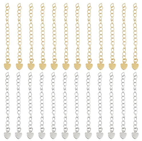 DICOSMETIC 40 Stück 2 Farben Halskette Verlängerungen 2.3 Lange Messing Verlängerungskette Schlangenkette Verlängerung Mit Herzanhänger Kleine Metallketten Endketten Für Schmuckherstellung
