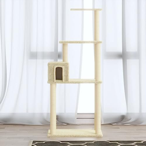 ShGaxin Rascador para Gatos con Postes de sisal, Arbol para Gatos, Gatos Accesorios, Arranhador para Gatos, Arbol Rascador Gatos, Crema 147 cm