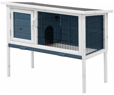 Vente-unique - Clapier en Bois sur Pieds pour Lapins et rongeurs - L. 91 x P. 45 x H. 70 cm - Bleu et Blanc - LAPIUS