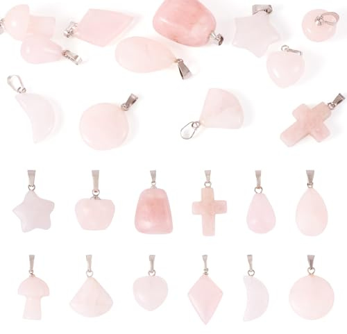 Craftdady 12 colgantes de cuarzo rosa natural a granel, piedras preciosas sintéticas a granel, dijes colgantes de cruz, lágrima, luna, rombo con accesorios de latón para hacer joyas, Piedra preciosa.