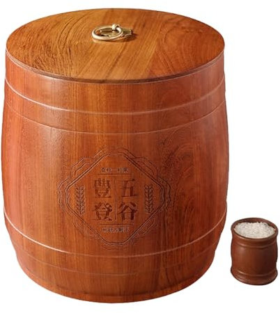 Large Capacity Household Solid Wood Rice Jar Food Dispenser for Storing Rice Flour Snacks 5kg/176oz Capacity