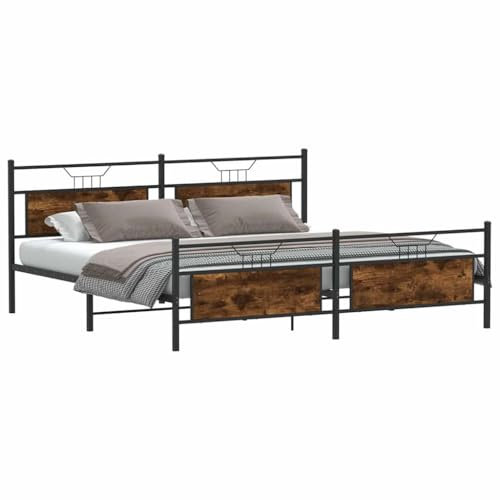vidaXL Metallbett ohne Matratze Räuchereiche 193x203 cm, Bettrahmen, Doppelbett, Lattenrost, Bett, Gästebett, Metallbett, Bett Metall