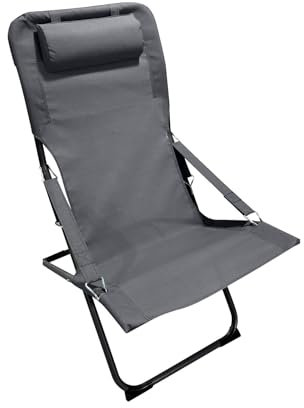 Rebecca Mobili Sedia da Esterno Reclinabile, Sedia a Sdraio Pieghevole, Grigio Scuro, Acciaio Poliestere, Salvaspazio, con Braccioli - Misure HxLxP: 88 x 63 x 83 cm - Art. RE7150