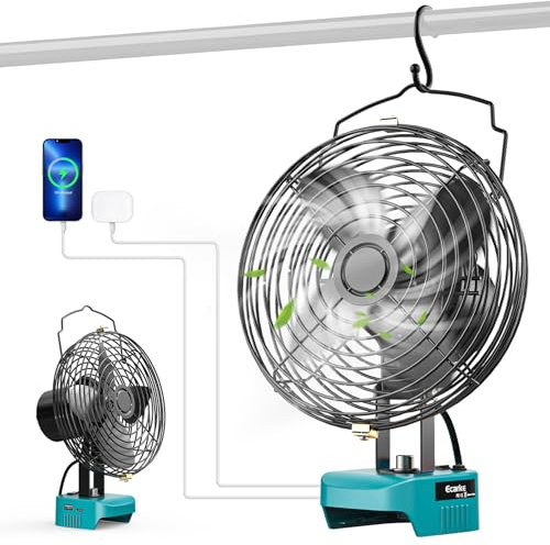 Ecarke Ventilatore a batteria da 6 pollici, compatibile con batterie Makita da 18 V, ventilatore portatile con connettore USB e tipo C, ideale per campeggio, officina, casa e cantiere (senza batteria)