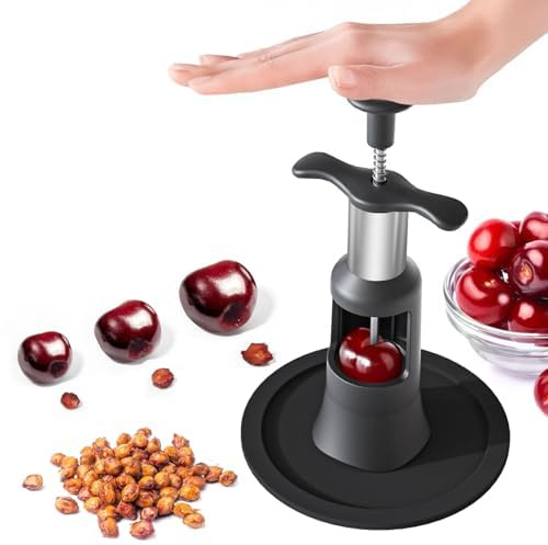 PIUGERU 2 in 1 Cherry Pitter Remover Tool, Premium Quick Release Cherry Pitter, Press & Push Type, Large 33mm Cherry Seed Remover, Durable, Food Grade Stainless Steel & PP Plastic