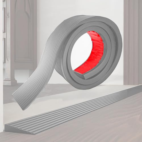Soglia di Dislivello Pavimento 200 x 8 x (1-3) cm, Rampa di Soglia in Gomma Autoadesiva, Profilo di Transizione Pavimento Tagliabile, Profilo di Raccordo per Pavimenti (1,0 cm-Altezza, Grigio)
