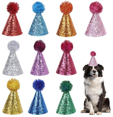 Muorruo 10 pezzi mini cappellini da festa per compleanni, peluche, giocattoli, piccoli cappelli conici da festa con pompon, cappellini glitterati in confezione grande per bambini, bambole e animali