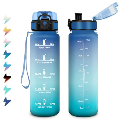 Trinkflasche Kinder 500ml, mit Filte, Trinkflasche Kohlensäure Geeignet, Auslaufsicher, Motivierende Wasserflasche mit Zeitmarkierung, Sportflasche für Fitness, Camping, Fahrrad, Wandern, Yoga