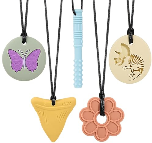 CLDY Kaukette für Kinder, 5er-Pack sensorische Kauketten, Autismus-Spielzeug für Jungen und Mädchen, Beißring aus Silikon BPA-frei, perfekt für Kinder mit ADHS, Beißende, Fingernägel Kauen