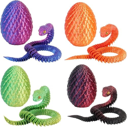 Lansls 4 st 3D-ormutskrift, 3D-tryckt ormleksak, 3D-tryckt ormägg, påskägg, 3D-tryckta djur, leksak för barn (B)
