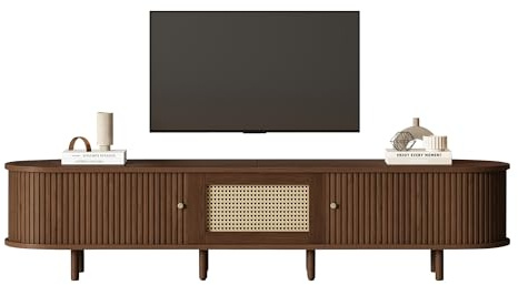 MUZHIXIANG Mueble de TV ovalado para TV, aparador de ratán, MDF, almacenamiento de puertas correderas, cajón, muebles de salón, nogal (180 x 40 x 40 cm)