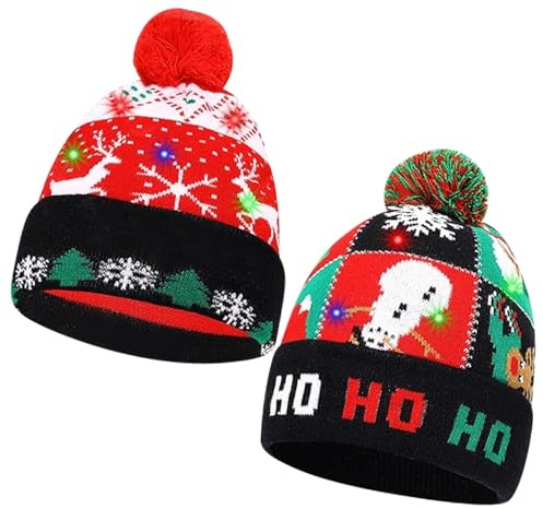 DIELIANHUA 2 Stück Weihnachtsmütze LED, Weihnachtsmütze, Weihnachtsmützen, Weihnachtsmützen Mit Licht, LED Weihnachtsmützes, Mütze Mit LEDs Licht, Geeignet für Weihnachts- und Silvesterfeiern/A