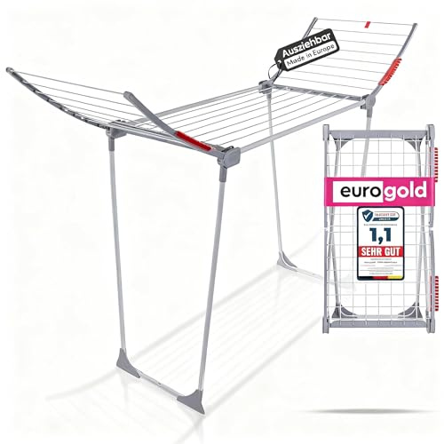 EUROGOLD Wäscheständer klappbar [18M TROCKENLÄNGE] (Weiß) | Extra Stabiler Wäschetrockner platzsparend - Wäscheständer Balkon/Garten - Clothes Drying Rack (Made in Europe)