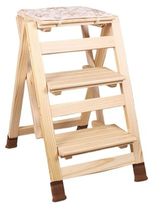 Lkvent Taburete Taburete de Escalera Multifuncional de Doble propósito, Silla de Escalera Decorativa de Madera Plegable, Banco for Cocina, Estudio y Oficina. Plegable(Legno)