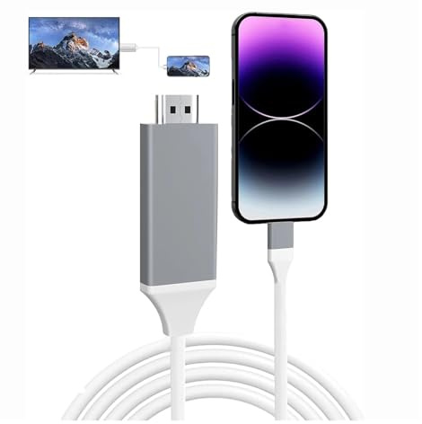 Câble Vidéo Lightning 2M/6,6 Pieds, Adaptateur AV Numérique Compatible HDMI 1080P, Compatible Avec Téléphone, Moniteur 14-5 Vers TV, Projecteur(WHITE)