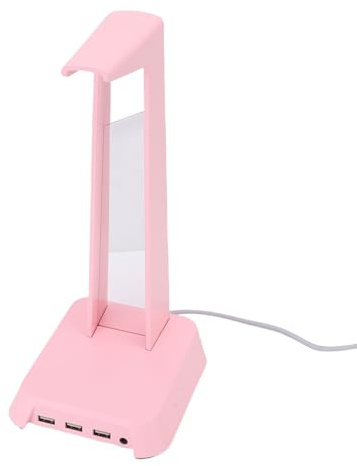 Asixxsix Supporto per cuffie da gaming, supporto per cuffie RGB con 3 porte USB, connettività Direct Sound, per da scrivania, con base ponderata (Rosea)