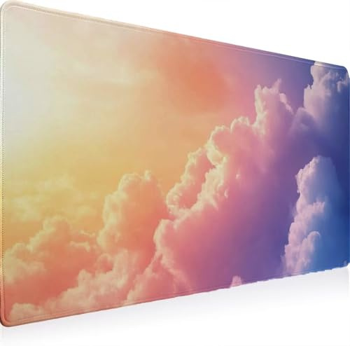 Tapis Souris XXL 1000 x 500 Grand Prolongé Tapis Souris, Gamer Bureau Rubber Base Anti Dérapage, Imperméable Mouse Pad, Haute Précision et Vitesse avec Bords Cousus pour Bureau, Nuage Paysage W0G11047