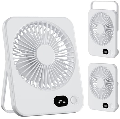 Foumteex Mini Ventilatore Portatile 3600mAh Ventilatore da Tavolo Ventilatore Silenzioso 180° con LED di Visualizzazione per Casa Ufficio Camera da Letto Viaggi e all’aperto Bianco